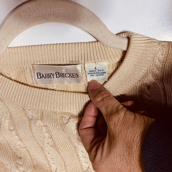 BARRY BRICKIN Sweater Vintage Silk Cable Knit‎ Crew Neck Pullover Drop Shoulder - Picture 9 of 11